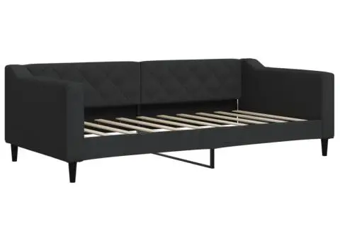 Pat de zi cu extensie și sertare, negru, 90x190cm, textil - 4/5