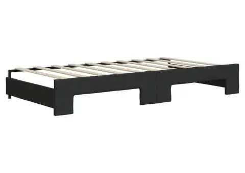 Pat de zi cu extensie și sertare, negru, 90x190cm, textil - 5/5