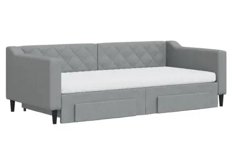 Pat de zi cu extensie și sertare, gri deschis, 90x190cm, textil - 3/5