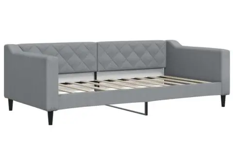 Pat de zi cu extensie și sertare, gri deschis, 90x190cm, textil - 4/5