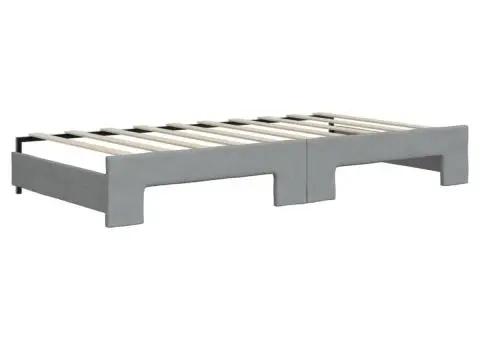 Pat de zi cu extensie și sertare, gri deschis, 90x190cm, textil - 5/5