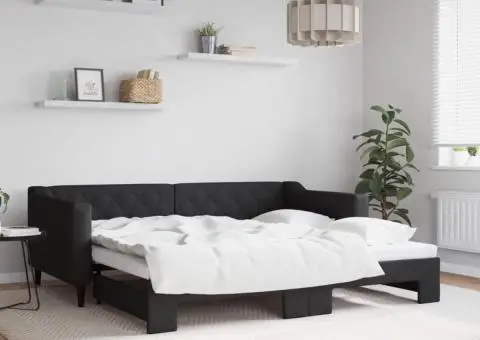 Pat de zi cu extensie, negru, 90x190 cm, textil - 1/5