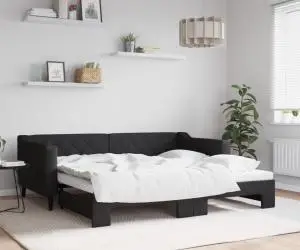 vidaXL Pat de zi cu extensie, negru, 90x190 cm, textil