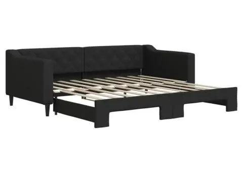 Pat de zi cu extensie, negru, 90x190 cm, textil - 2/5