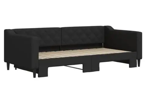 Pat de zi cu extensie, negru, 90x190 cm, textil - 3/5