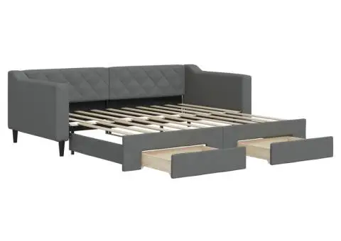 Pat de zi cu extensie și sertare, gri închis, 90x190cm, textil - 2/5