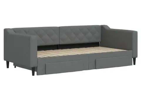 Pat de zi cu extensie și sertare, gri închis, 90x190cm, textil - 3/5