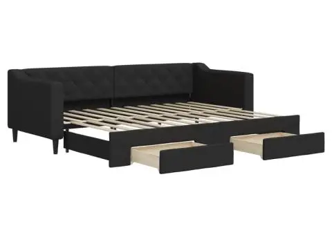 Pat de zi cu extensie și sertare, negru, 80x200 cm, textil - 2/5