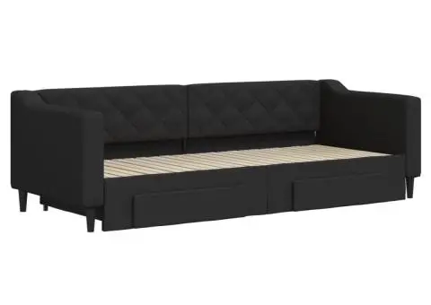Pat de zi cu extensie și sertare, negru, 80x200 cm, textil - 3/5