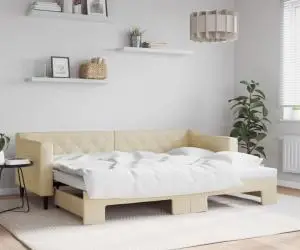 vidaXL Pat de zi cu extensie, crem, 80x200 cm, textil