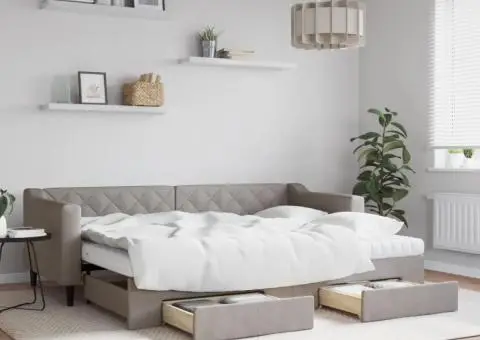 Pat de zi cu extensie și sertare, gri taupe, 80x200 cm, textil - 1/5