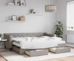 vidaXL Pat de zi cu extensie și sertare, gri taupe, 80x200 cm, textil