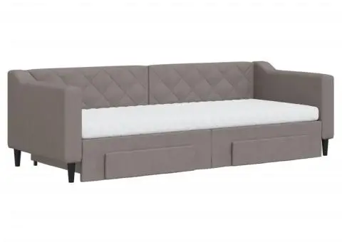 Pat de zi cu extensie și sertare, gri taupe, 80x200 cm, textil - 3/5