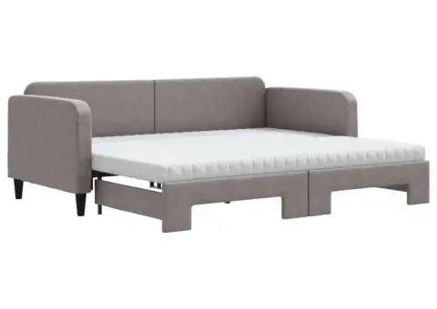 Pat de zi cu extensie și saltele, gri taupe, 90x200 cm, textil - 2/5