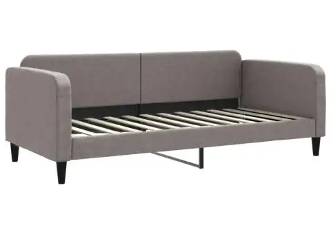 Pat de zi cu extensie și saltele, gri taupe, 90x200 cm, textil - 4/5