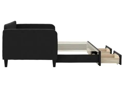 Pat de zi cu extensie și sertare, negru, 90x200 cm, textil - 4/5