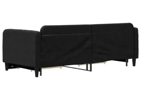 Pat de zi cu extensie și sertare, negru, 90x200 cm, textil - 5/5