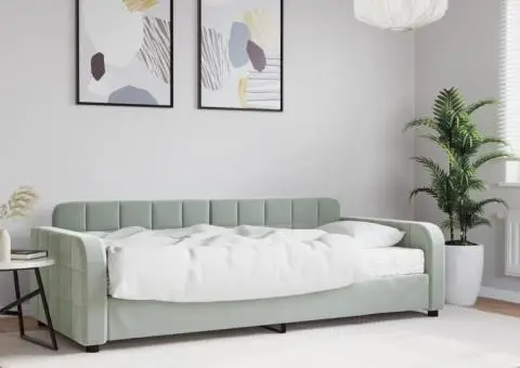 Pat de zi cu saltea, gri deschis, 90x200 cm, catifea - 1/5