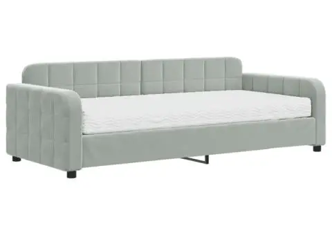 Pat de zi cu saltea, gri deschis, 90x200 cm, catifea - 2/5