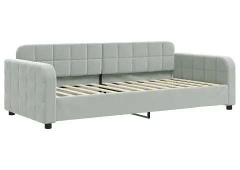 Pat de zi cu saltea, gri deschis, 90x200 cm, catifea - 3/5