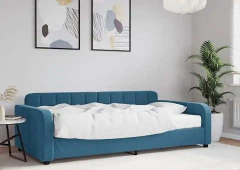 Pat de zi cu saltea, albastru, 100x200 cm, catifea - 1/5