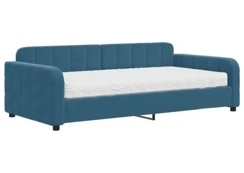 Pat de zi cu saltea, albastru, 100x200 cm, catifea - 2/5