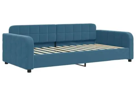 Pat de zi cu saltea, albastru, 100x200 cm, catifea - 3/5