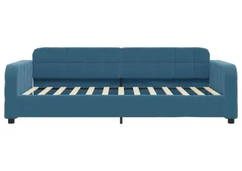 Pat de zi cu saltea, albastru, 100x200 cm, catifea - 4/5