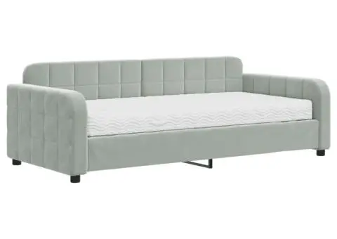 Pat de zi cu saltea, gri deschis, 90x190 cm, catifea - 2/5