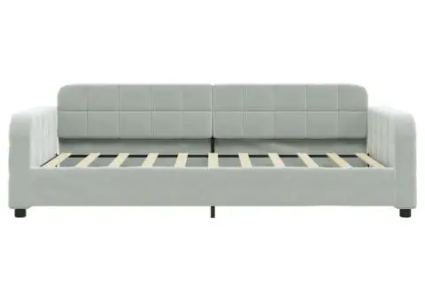 Pat de zi cu saltea, gri deschis, 90x190 cm, catifea - 4/5