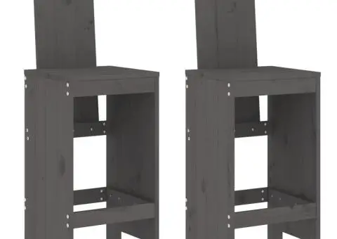 Scaune de bar, 2 buc., gri, 40x42x120 cm, lemn masiv de pin - 2/5