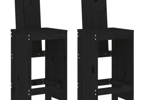 Scaune de bar, 2 buc., negru, 40x42x120 cm, lemn masiv de pin - 2/5