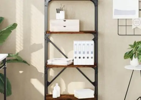 Bibliotecă cu 4 niveluri, stejar fumuriu, 56x31,5x138,5 cm lemn - 1/5