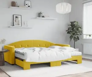 vidaXL Pat de zi cu extensie și saltea, galben, 80x200 cm, catifea
