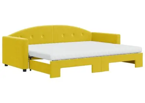 Pat de zi cu extensie și saltea, galben, 80x200 cm, catifea - 2/5