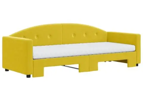 Pat de zi cu extensie și saltea, galben, 80x200 cm, catifea - 3/5
