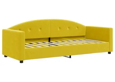 Pat de zi cu extensie și saltea, galben, 80x200 cm, catifea - 4/5