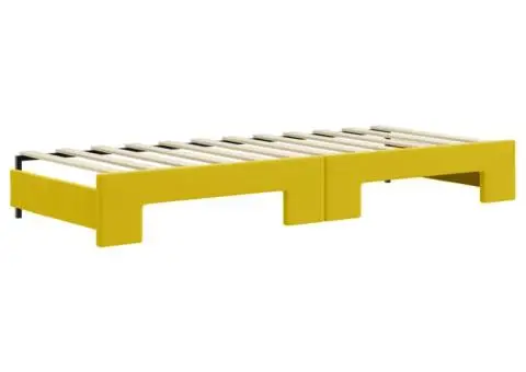 Pat de zi cu extensie și saltea, galben, 80x200 cm, catifea - 5/5