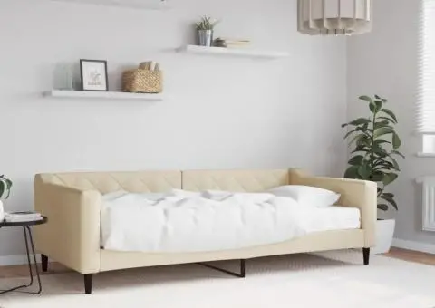 Pat de zi cu saltea, crem, 90x200 cm, textil - 1/5