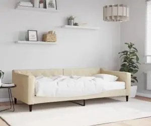vidaXL Pat de zi cu saltea, crem, 90x200 cm, textil
