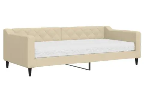 Pat de zi cu saltea, crem, 90x200 cm, textil - 2/5