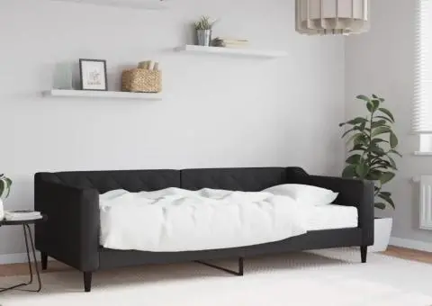 Pat de zi cu saltea, negru, 90x200 cm, textil - 1/5