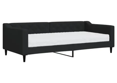 Pat de zi cu saltea, negru, 90x200 cm, textil - 2/5