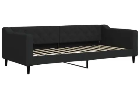 Pat de zi cu saltea, negru, 90x200 cm, textil - 3/5