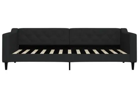 Pat de zi cu saltea, negru, 90x200 cm, textil - 4/5