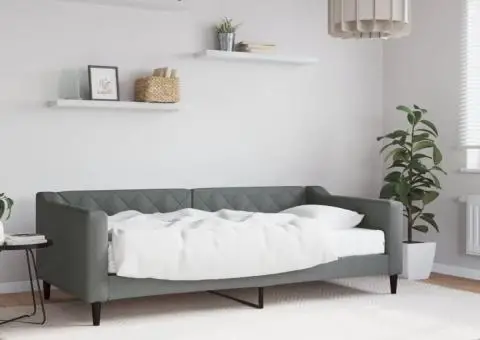 Pat de zi cu saltea, gri închis, 90x190 cm, textil - 1/5