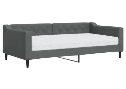 Pat de zi cu saltea, gri închis, 90x190 cm, textil - 2/5