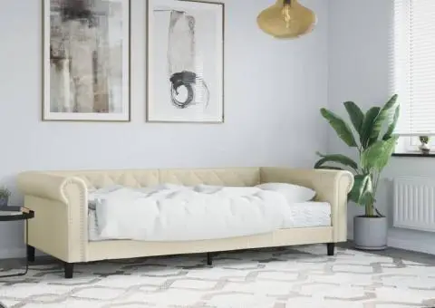 Pat de zi cu saltea, crem, 90x200 cm, piele ecologică - 1/5