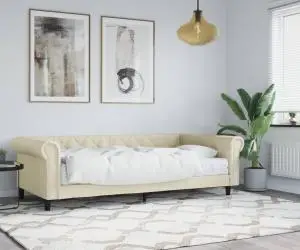 vidaXL Pat de zi cu saltea, crem, 90x200 cm, piele ecologică