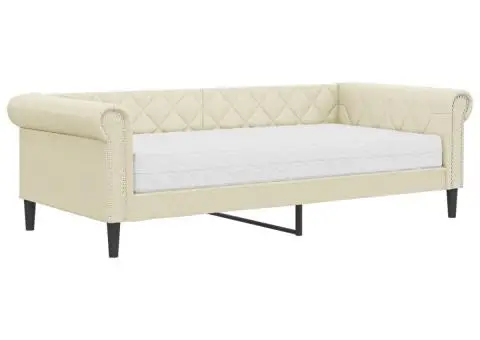 Pat de zi cu saltea, crem, 90x200 cm, piele ecologică - 2/5